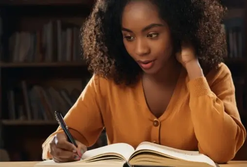 a woman writing a novel