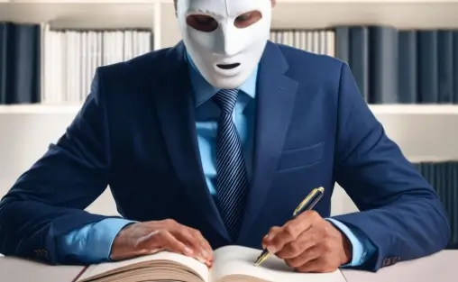 masked man writing a book